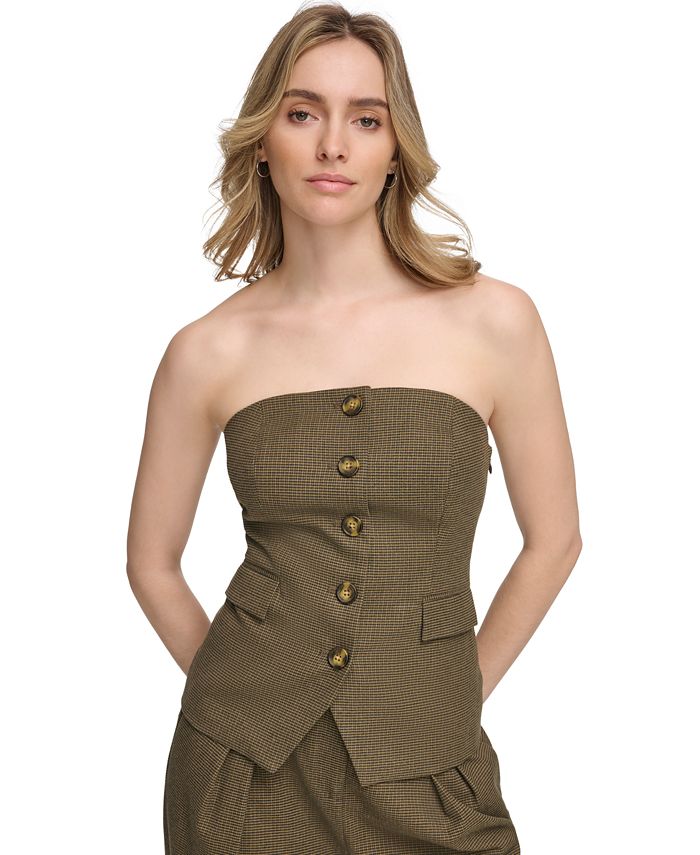 Calvin Klein Women's X-Fit Strapless Houndstooth Button-Front Vest - Macy's