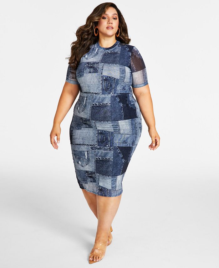 Nina Parker Trendy Plus Size Sheer Panel Bodycon Dress - Macy's