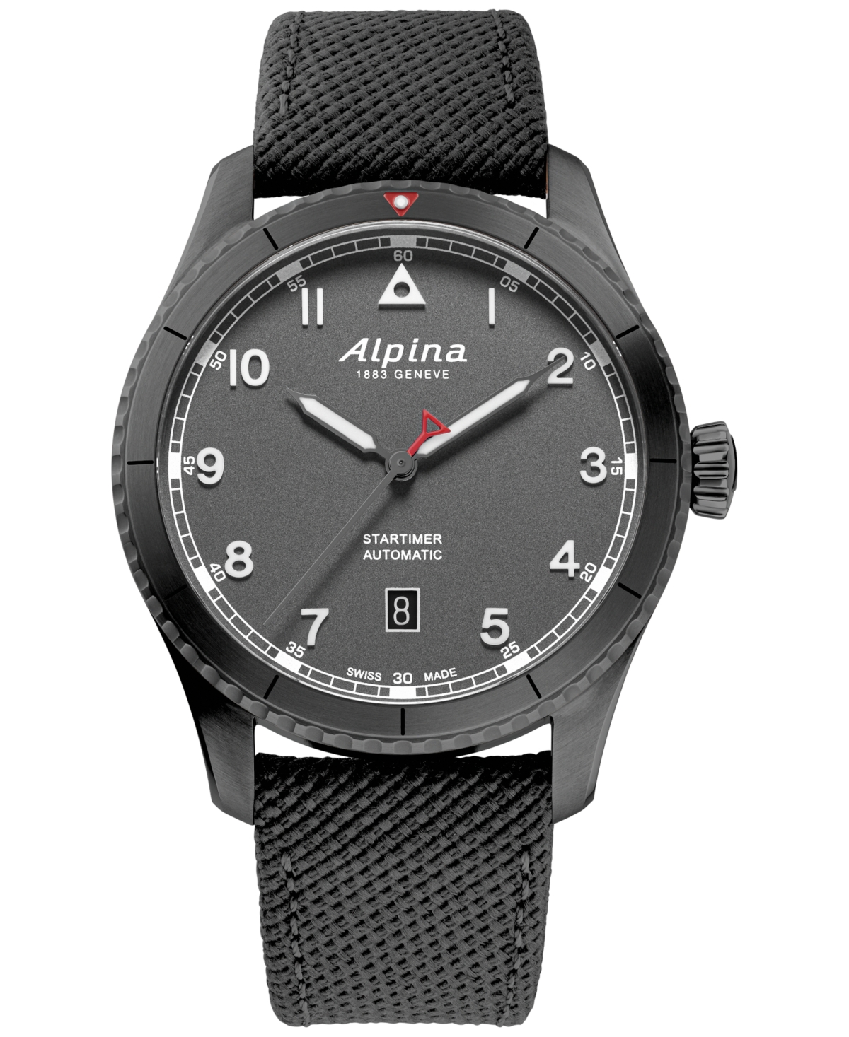 Alpina Men's Swiss Automatic Startimer Pilot Grey Rubber Strap Watch 41mm