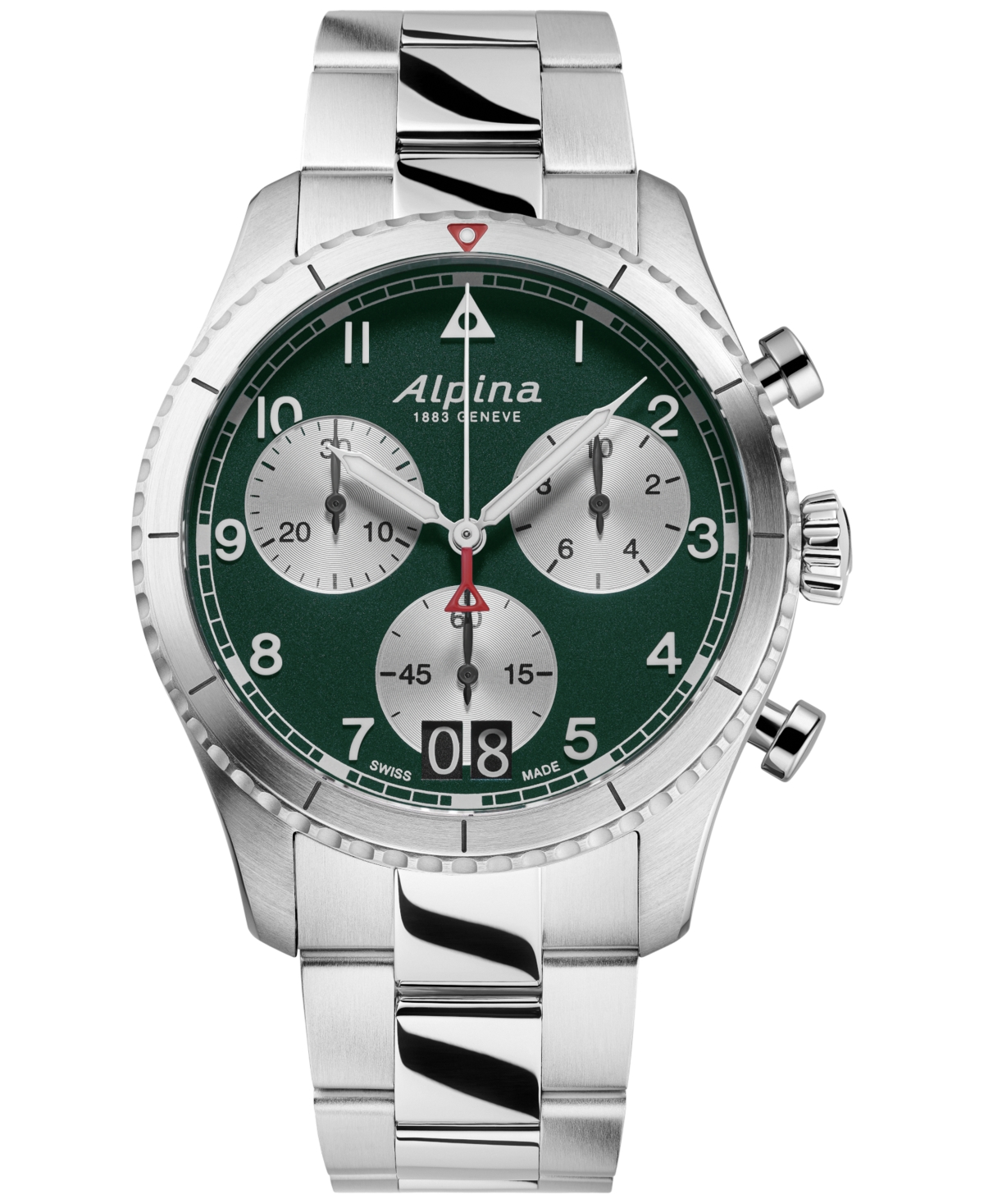 Alpina Men's Swiss Chronograph Startimer Stainless Steel Strap Bracelet Watch 41mm In Green/silver