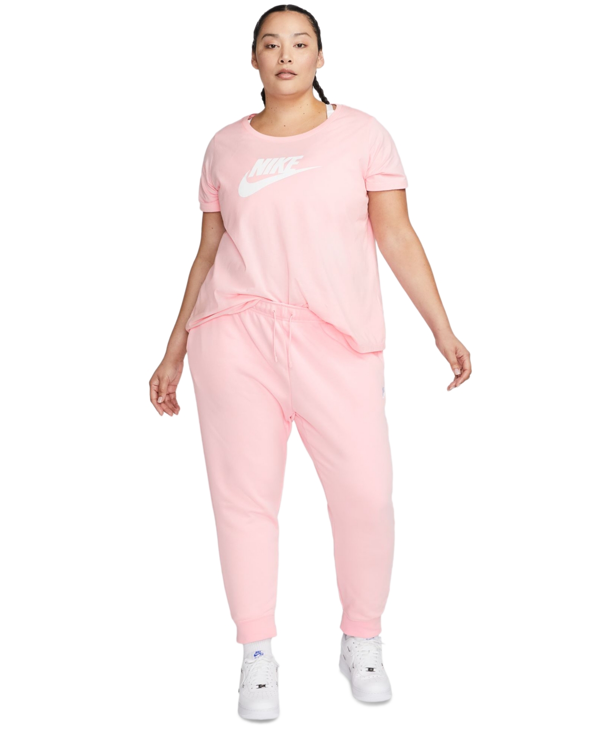 Nike Plus Size Active Sportswear Club Mid-Rise Fleece Jogger Pants -white