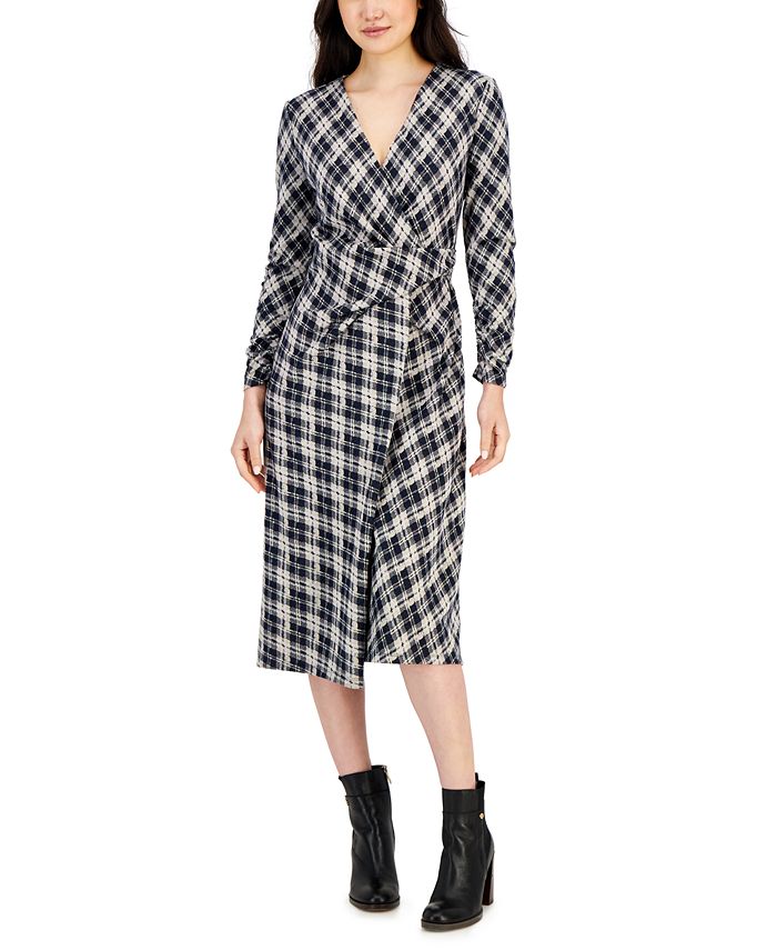 Tommy Hilfiger Women's Jacquard Argyle Wrap Dress - Macy's