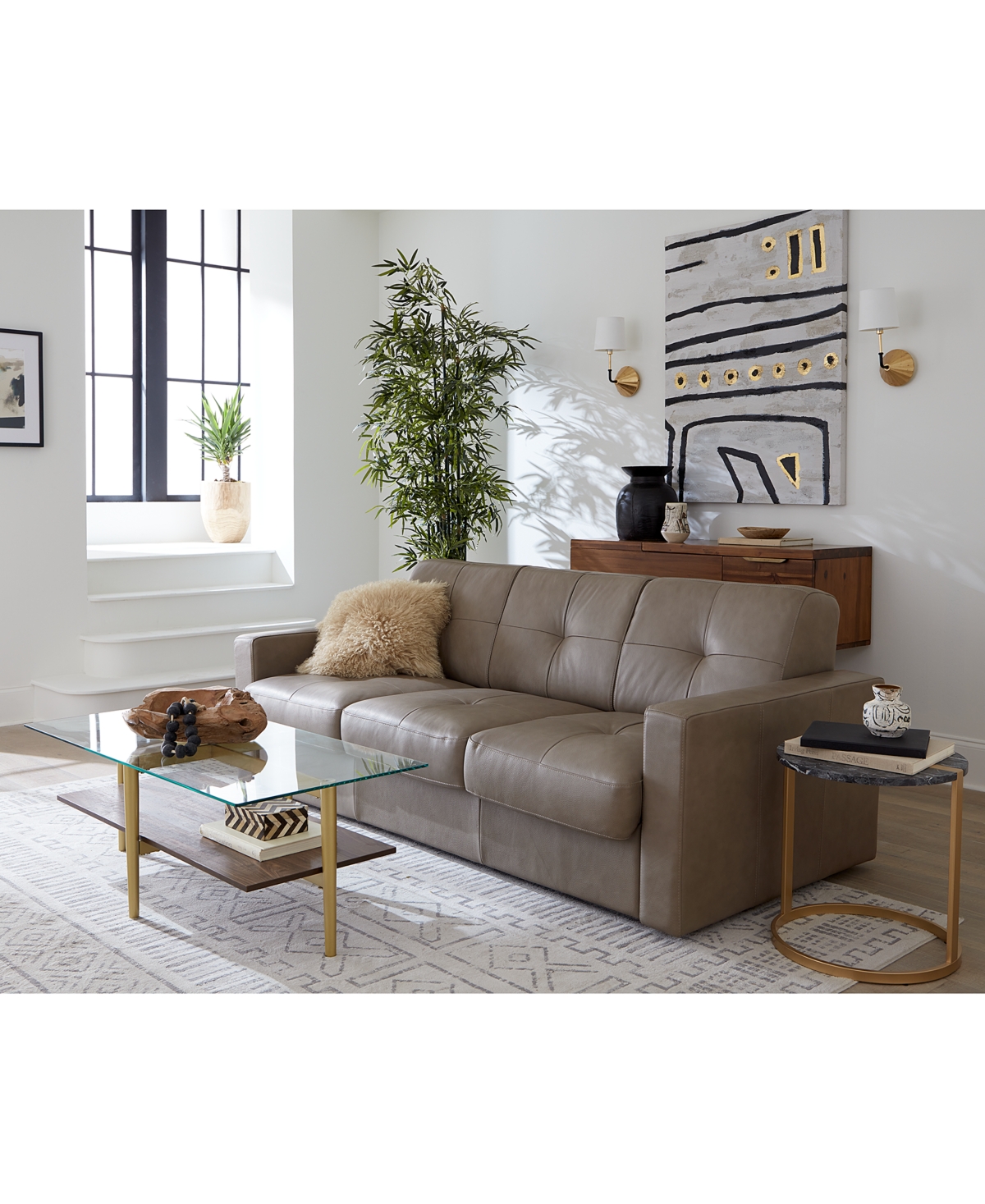 Macy's Shevrin Leather Sleeper Sofa, Created For  In Taupe