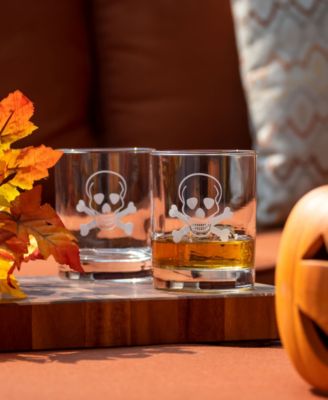 Skull and Crossbones Double Old Fashioned Glass 13oz - Set of 4 Glasses