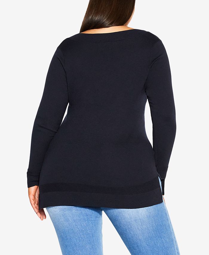 AVENUE Plus Size Ribbed Trim Sweater - Macy's
