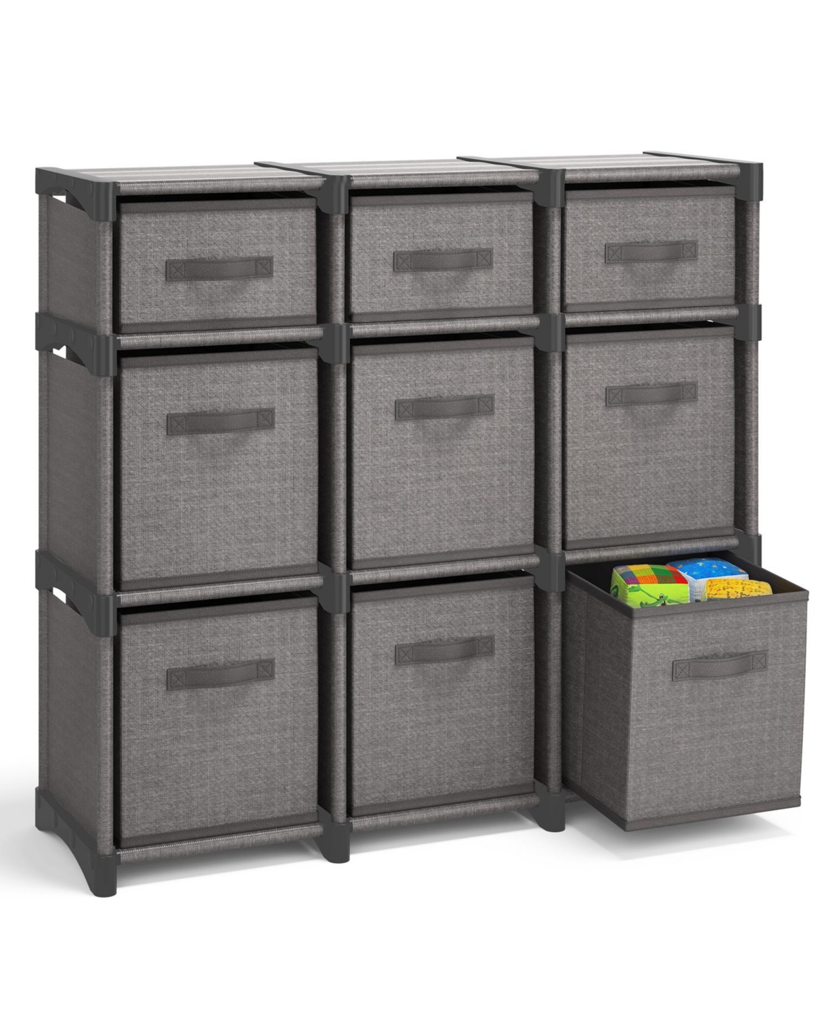 Heavy Duty 9 Cube Storage Organizer with Fabric Storage Bins - Black