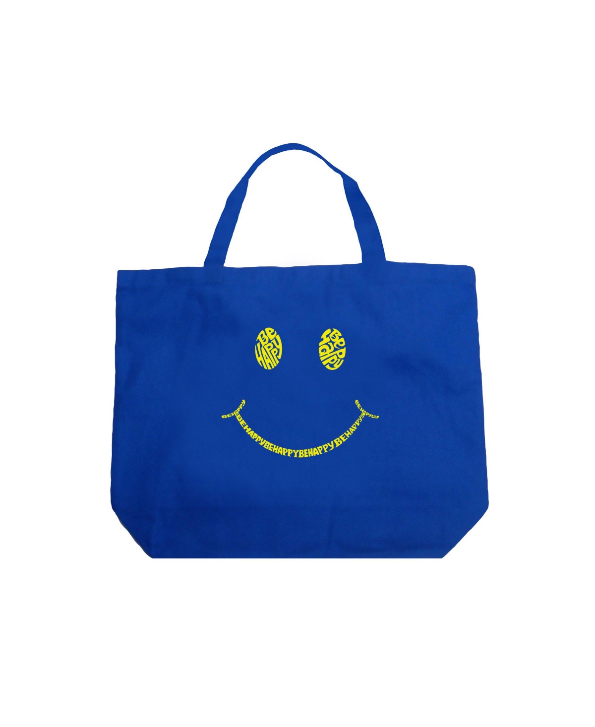 Be Happy Smiley Face - Large Word Art Tote Bag - Royal