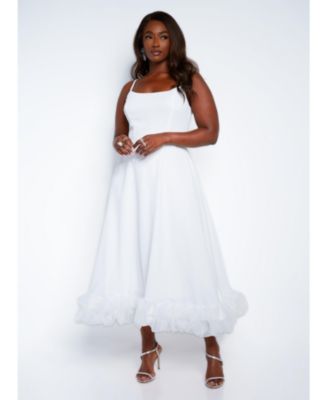 navy blue dress for baby girl Rebdolls Women's Plus Size Margot Ruffle Hem Midi A Line Dress - White