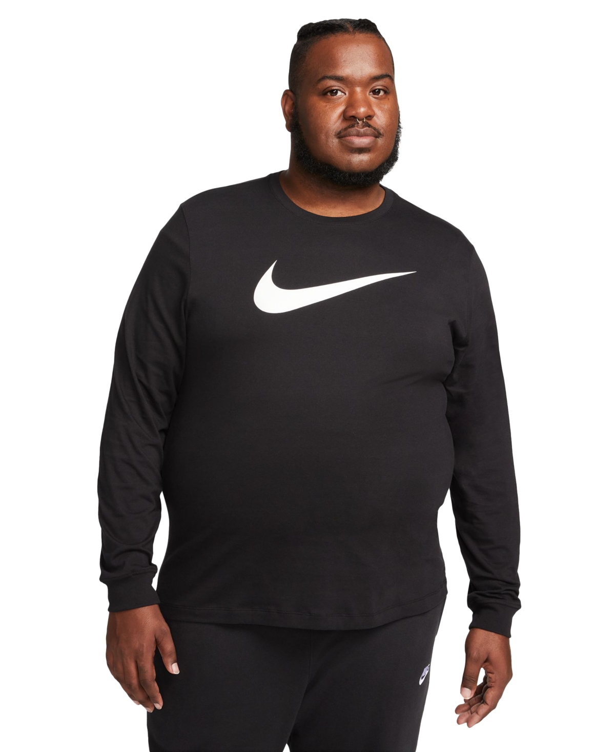Nike Men's Sportswear Relaxed Fit Long-sleeve Swoosh Logo T-shirt In Black