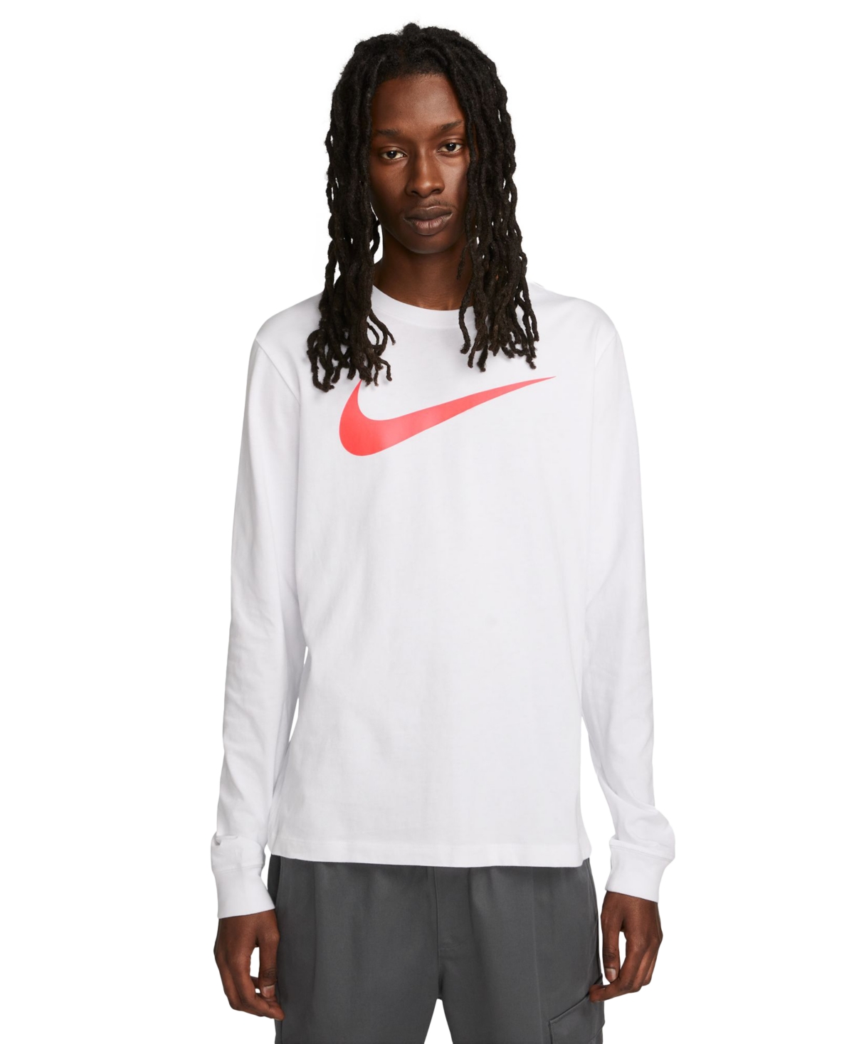 Nike Men's Sportswear Relaxed Fit Long-sleeve Swoosh Logo T-shirt In White