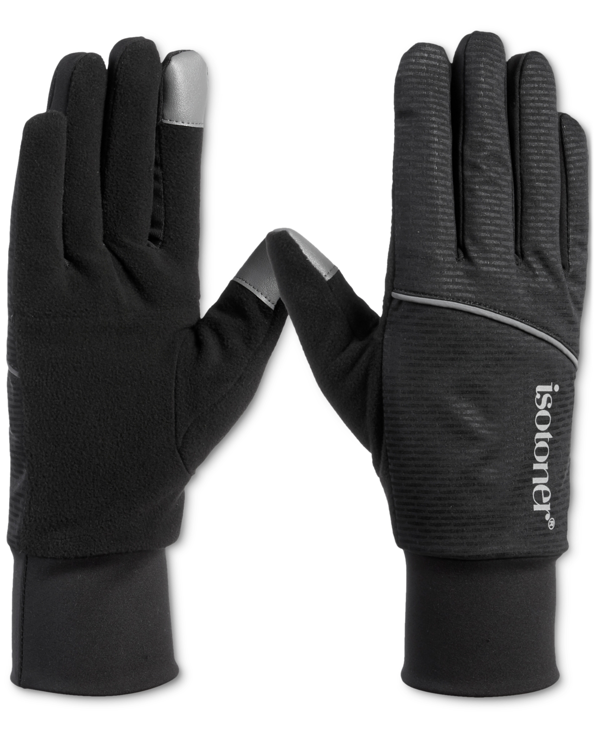 Isotoner Signature Women's Sport Jersey Reflective Water-repellent Gloves In Black