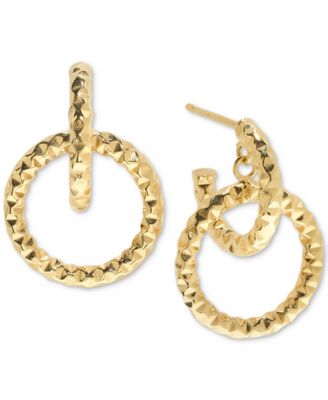 Textured Circle Doorknocker Drop Earrings in 10k Gold