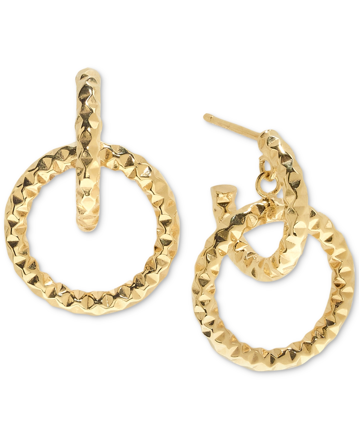 Textured Circle Doorknocker Drop Earrings in 10k Gold