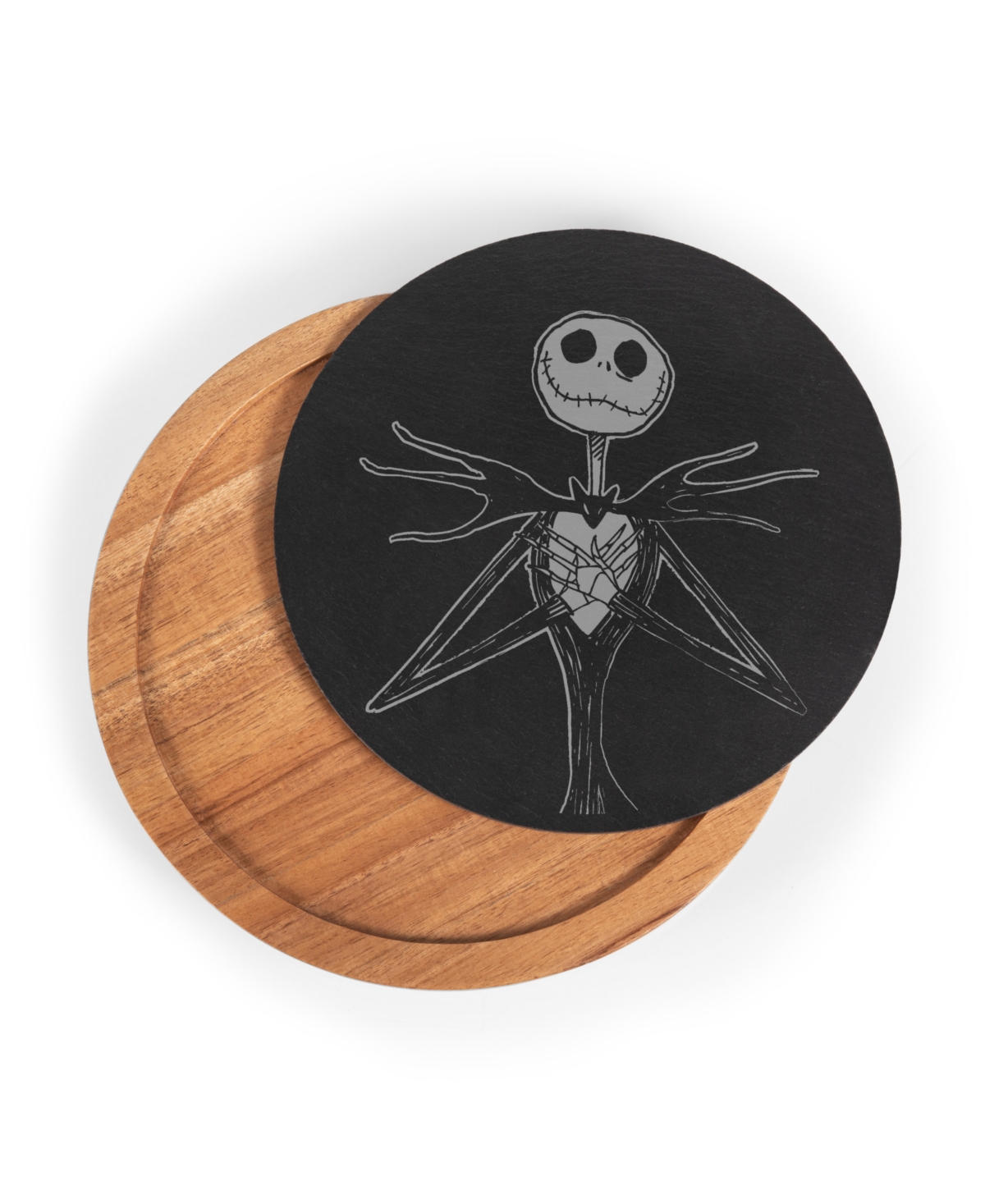 Disney's Nightmare Before Christmas Jack Insignia Acacia and Slate Charcuterie Board with Cheese Tools - Acacia Wood Slate Black with Gold Accent