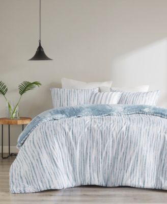 Natori Brush Stroke Oversized Reversible Seersucker 4 Piece Comforter Set, Full/Queen