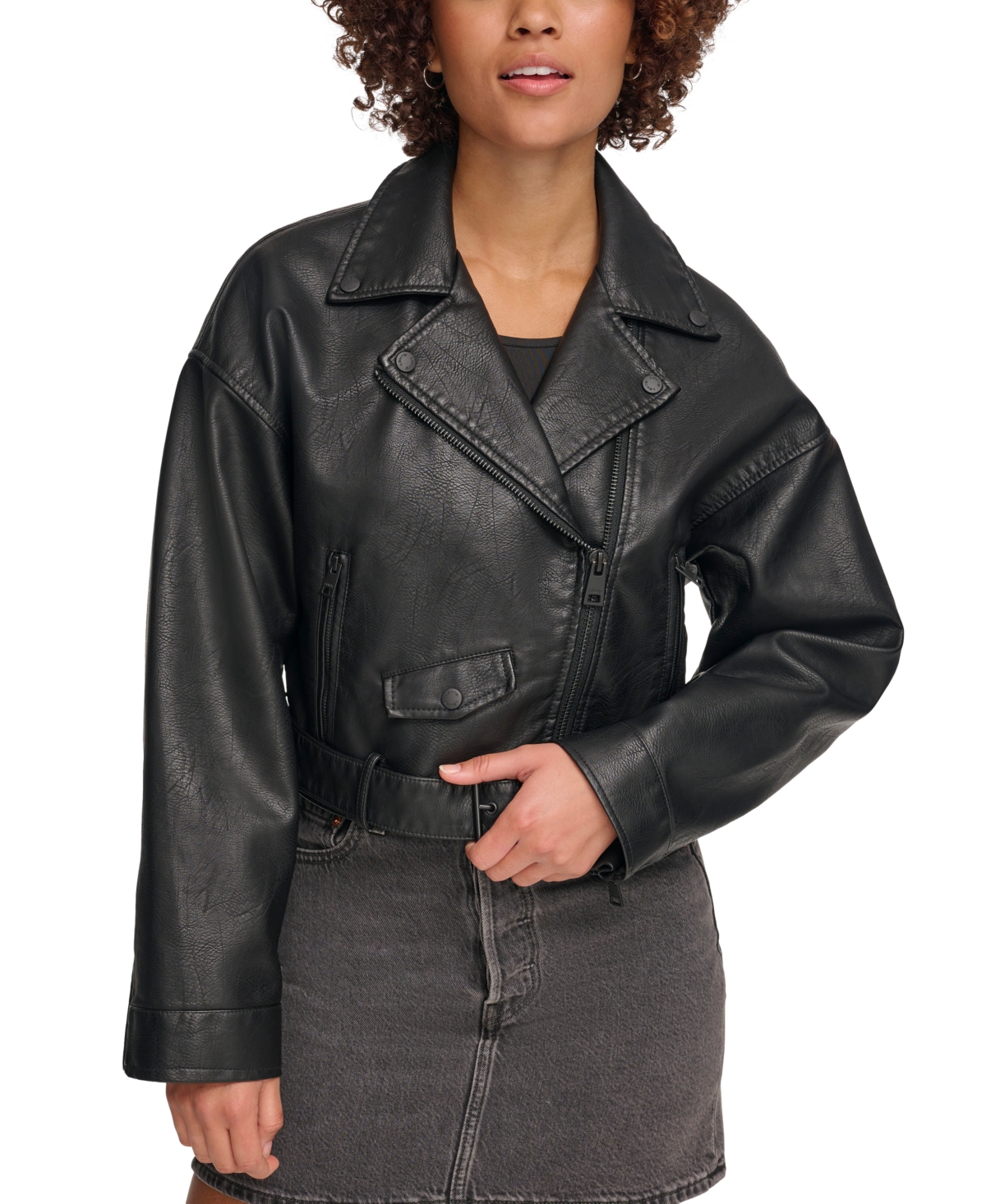 Levi's Women's Cropped Belted Moto Jacket In Black