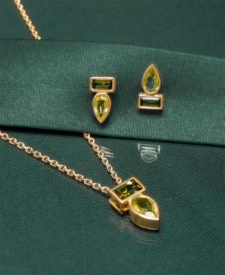 Peridot (3/8 ct. t.w.) & Green Tourmaline (1/3 ct. t.w.) Bezel 18" Pendant Necklace in Gold Vermeil (Also available in Morganite & Pink Topaz) Created for Macy's