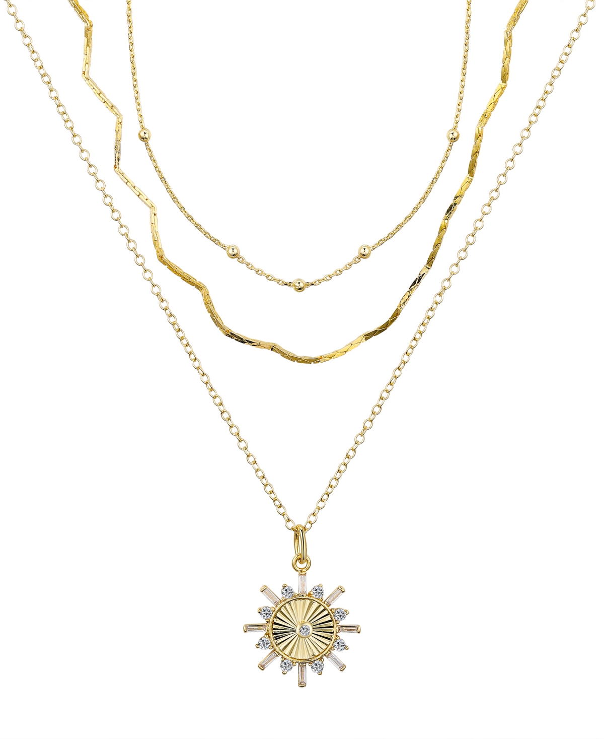 Unwritten Cubic Zirconia Sun Pendant Layered Necklace Set, 3 Pieces In Gold