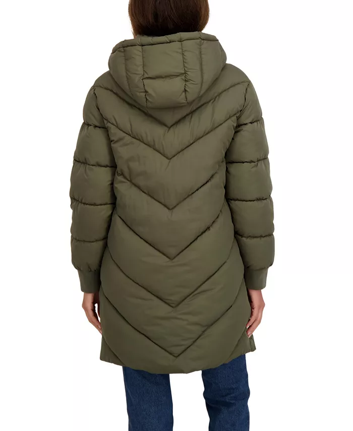 Juniors' 3/4 Puffer Jacket with Hood - thumbnail 2