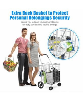 Foldable Metal Utility Cart with Jumbo Basket and Swivel Wheels for Grocery and Laundry