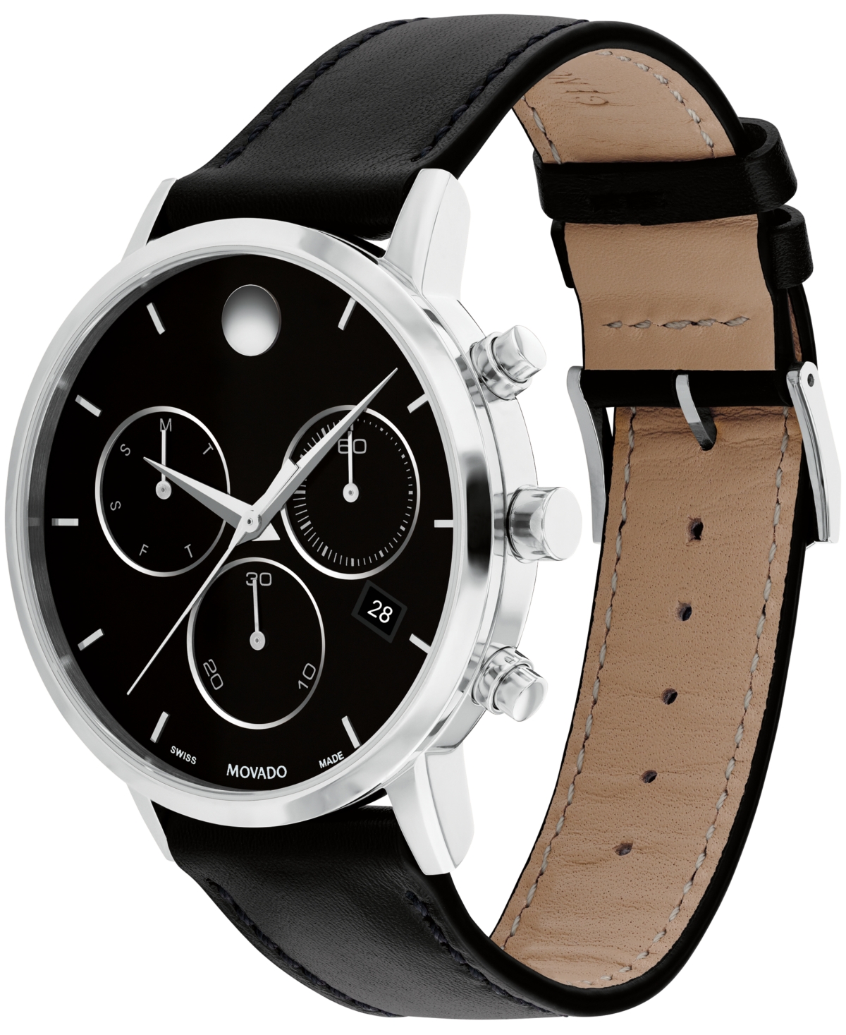 Shop Movado Men's Museum Classic Swiss Quartz Chrono Black Leather Watch 42mm