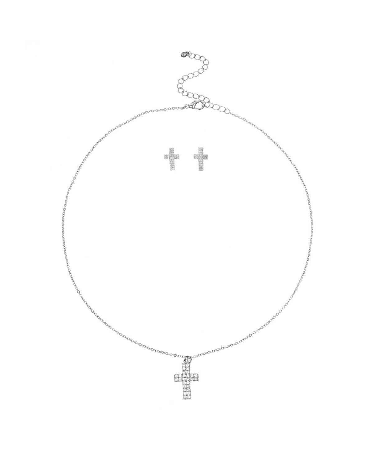 Cross Necklace And Earring Set - Silver