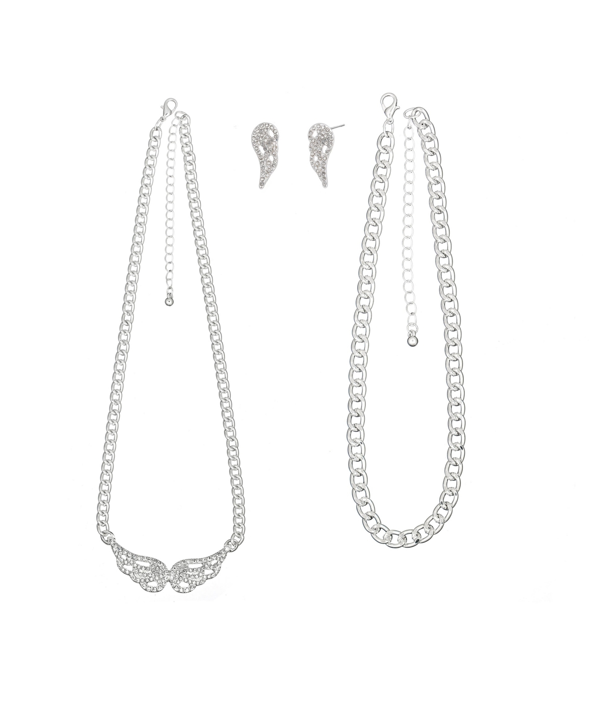 2Pc Wing Necklace And Earring Set - Silver