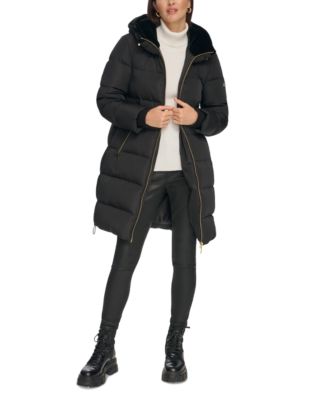 DKNY Women's Down Faux-Fur-Trim Hooded Puffer Coat - Macy's