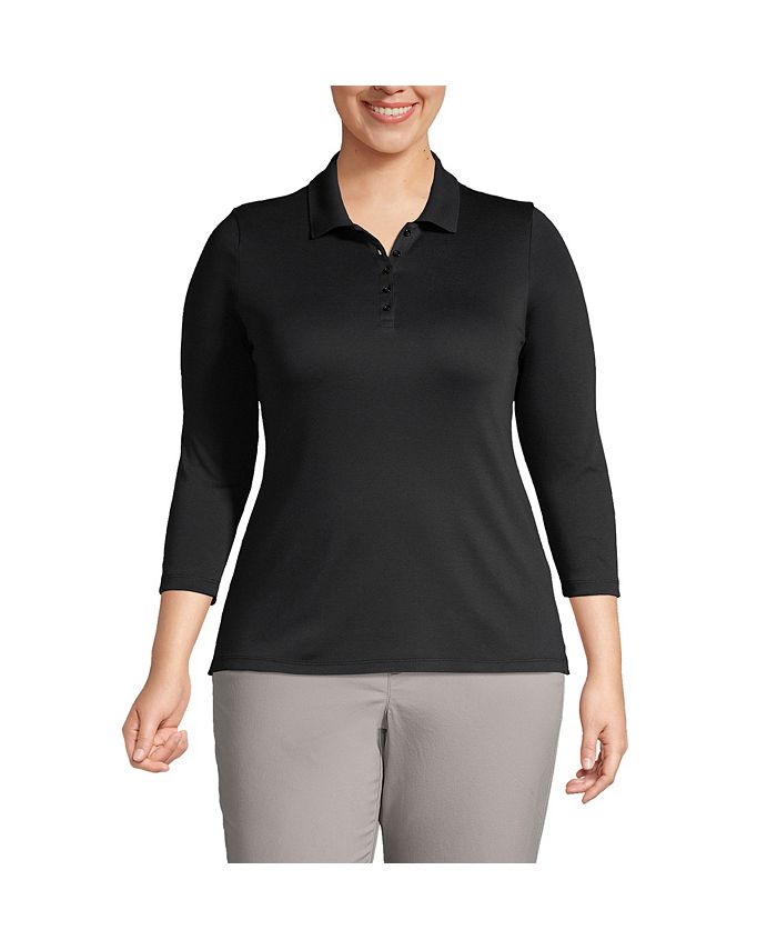 Lands' End Plus Size Supima Cotton 3/4 Sleeve Polo Shirt Macy's