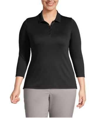 Lands' End Plus Size 3/4 Sleeve Supima Cotton Polo Shirt - Macy's