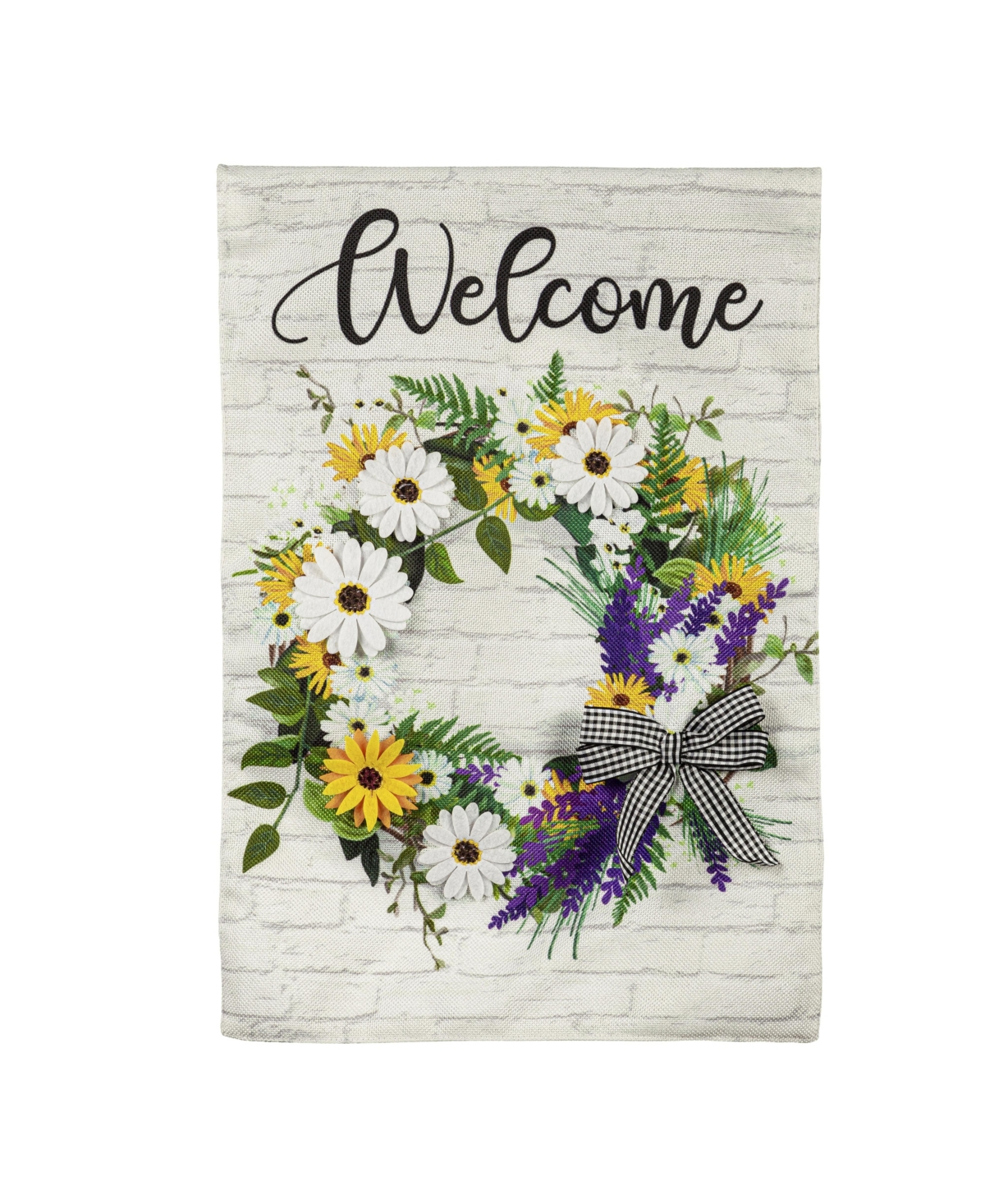 Daisy Wreath Garden Burlap Flag 12.5 x 18 Inches Indoor Outdoor Decor - Yellow