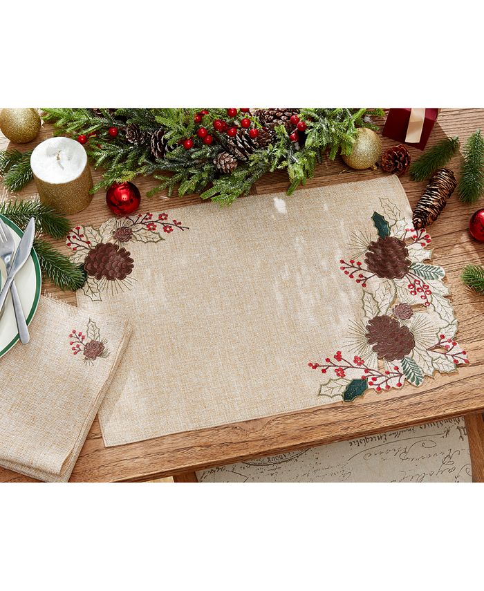 Elrene Berry Pinecone Cutwork Placemat, 13