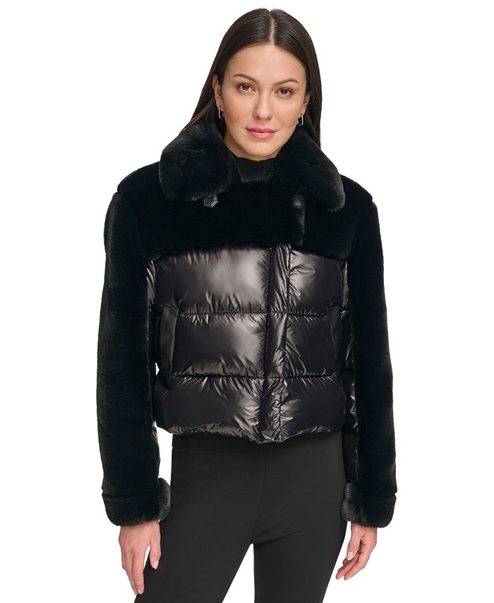 DKNY Women's Fleece-Trim Quilted Puffer Jacket - Macy's