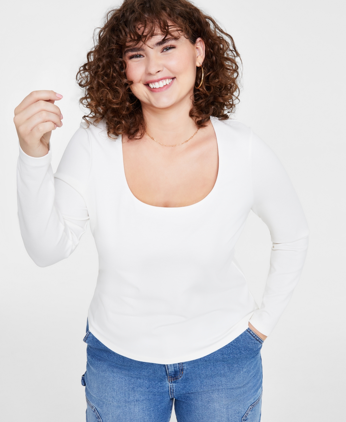 And Now This Plus Size Ponte Scoop-neck Long-sleeve Top In Calla Lily