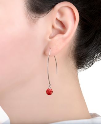 Pave Crystal Ball on a Thread Wire Earrings Set in Sterling Silver. Available in Clear, Dark Blue or Red