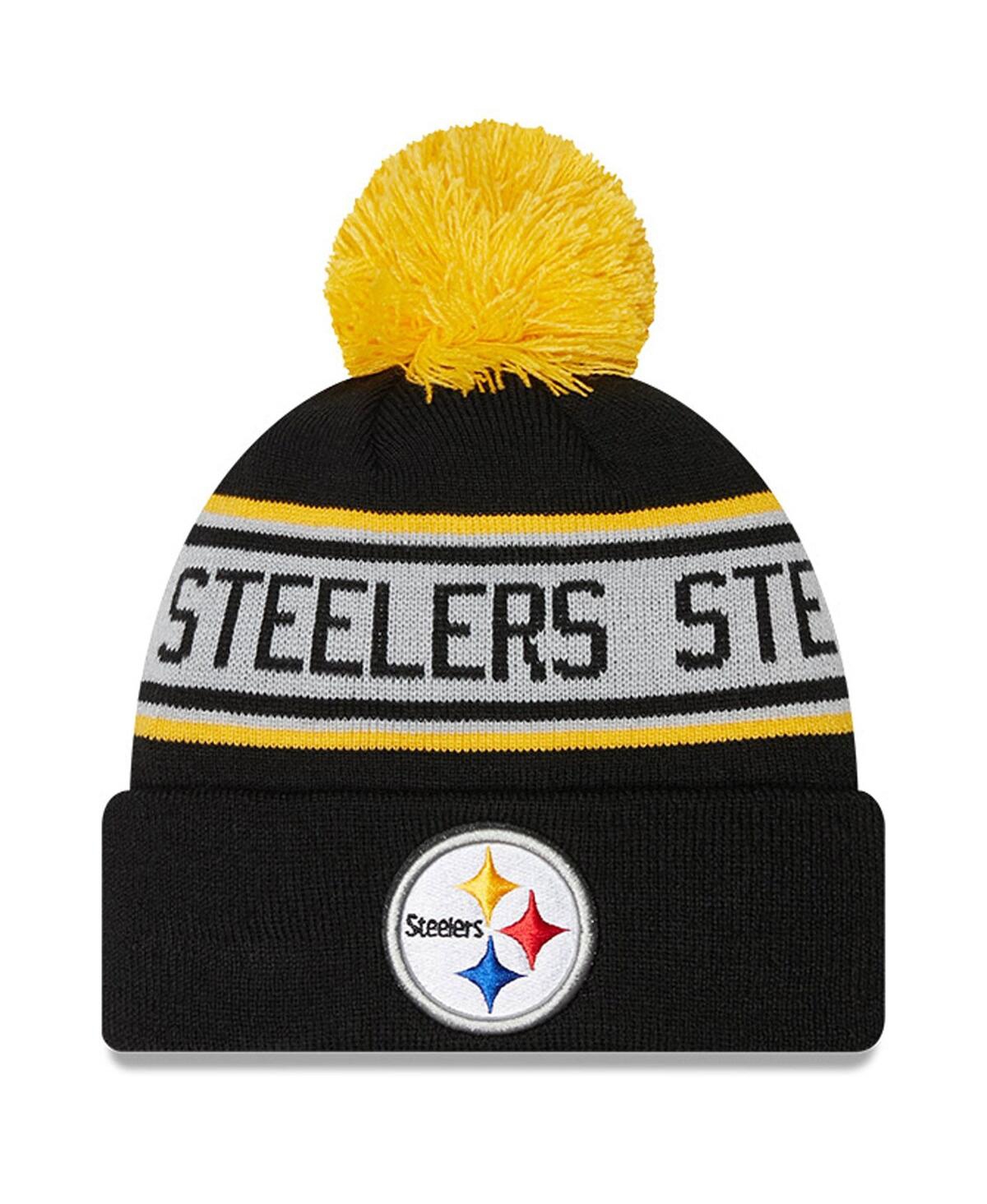 New Era Kids' Big Boys And Girls  Black Pittsburgh Steelers Repeat Cuffed Knit Hat With Pom