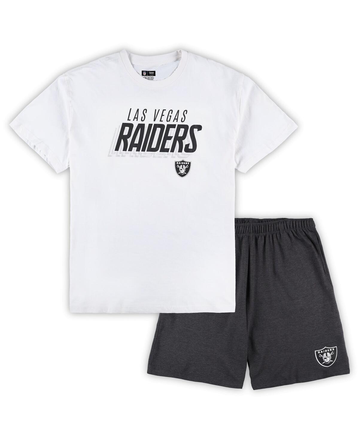 Shop Concepts Sport Men's  White, Charcoal Las Vegas Raiders Big And Tall T-shirt And Shorts Set In White,charcoal