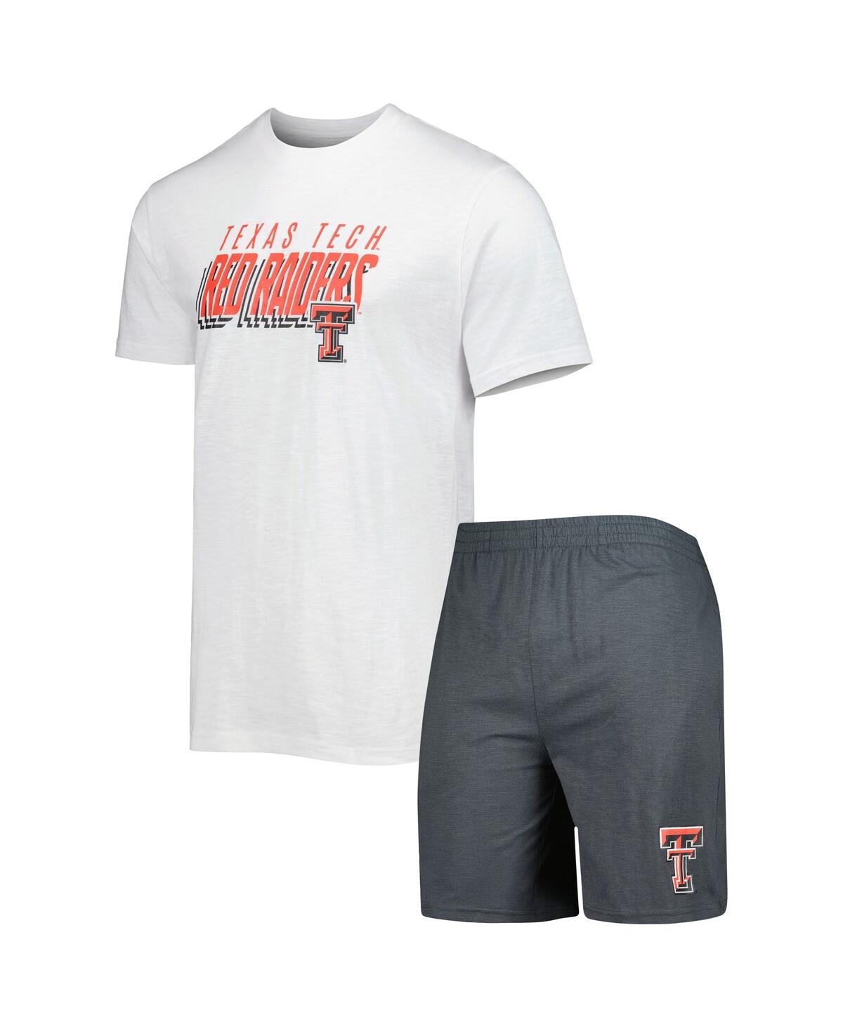 Concepts Sport Men's  Charcoal, White Texas Tech Red Raiders Downfield T-shirt And Shorts Set In Charcoal,white