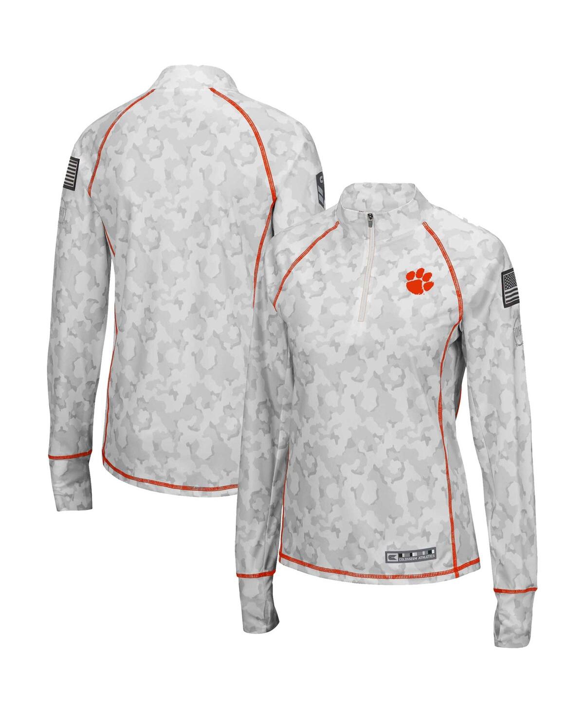 Women's Colosseum White Clemson Tigers Oht Military-Inspired Appreciation Officer Arctic Camo Fitted Lightweight 1/4-Zip Jacket - White
