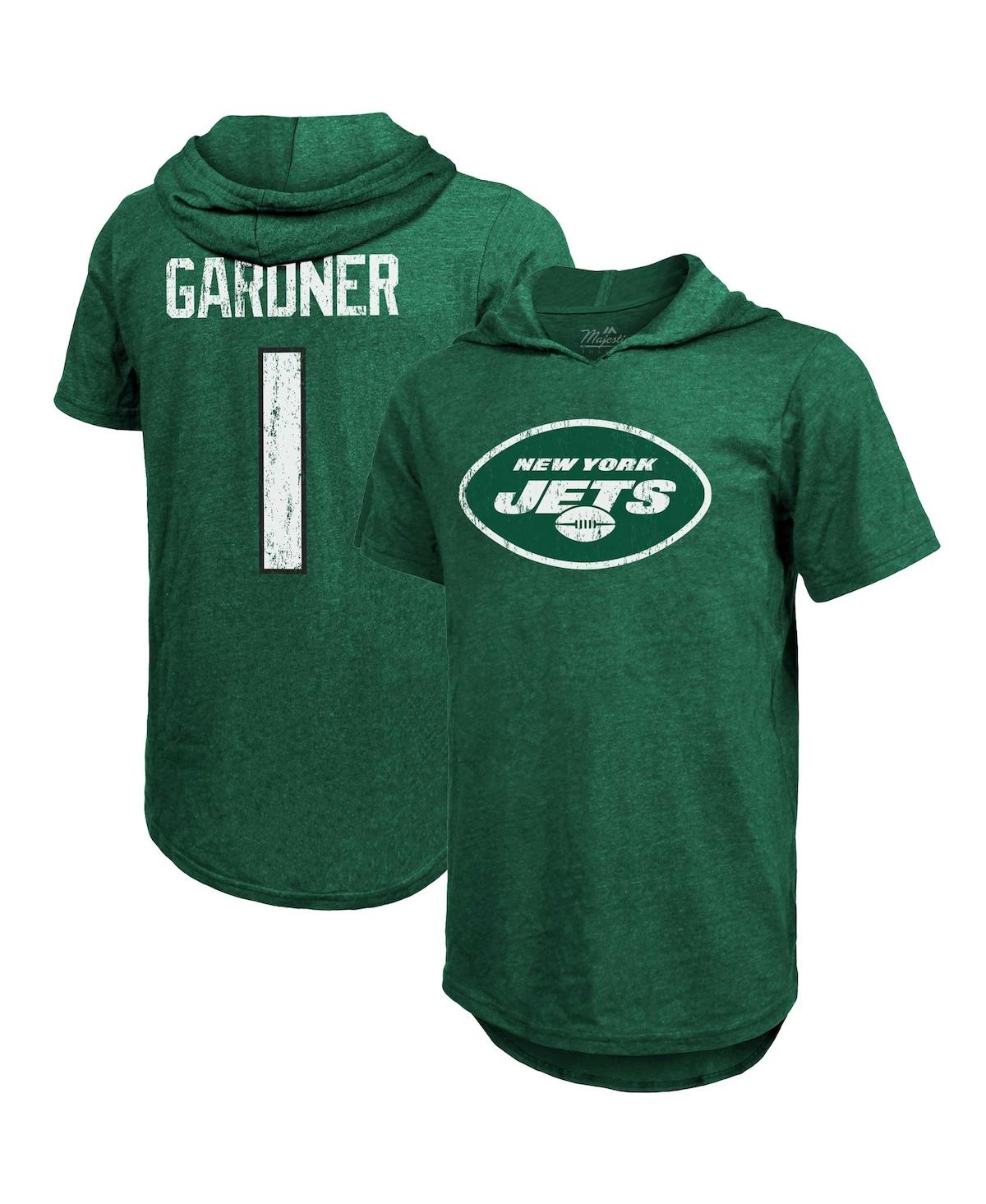 Men's Majestic Threads Ahmad Sauce Gardner Heather Green New York Jets Player Name and Number Tri-Blend Hoodie T-shirt - Heather Green