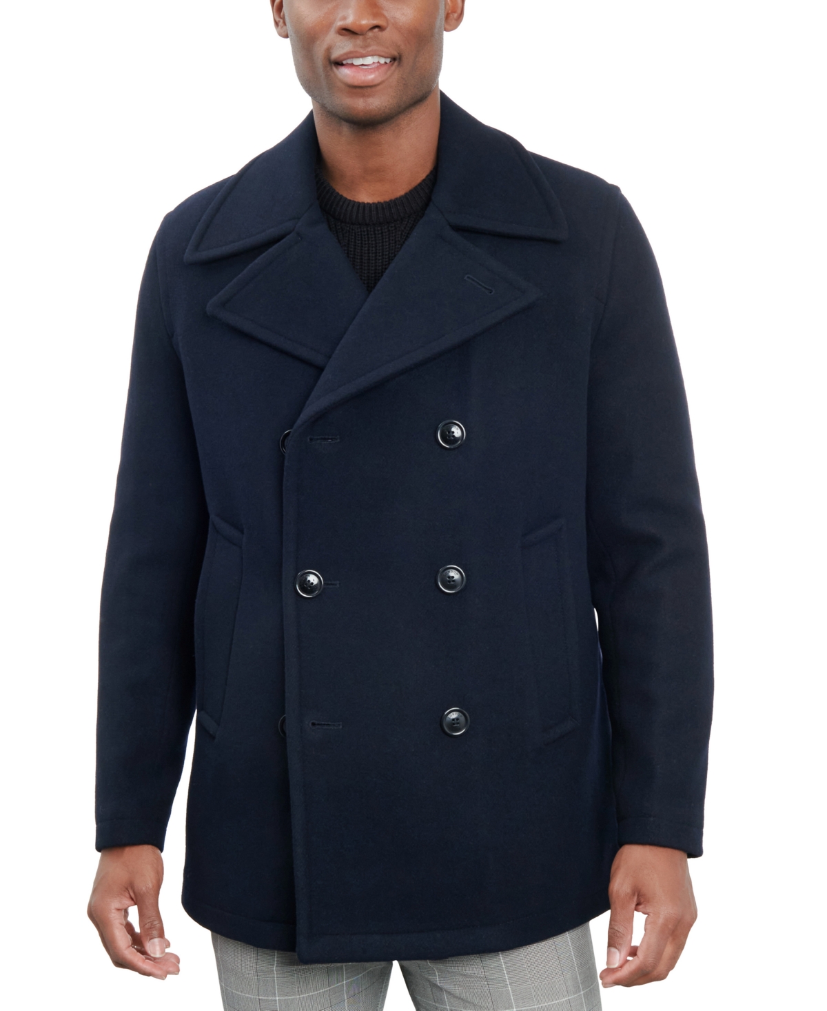Men's Double-Breasted Wool Blend Peacoat - Navy