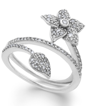 image of Diamond Wrap-Around Flower Ring in Sterling Silver (1/2 ct. t.w.)
