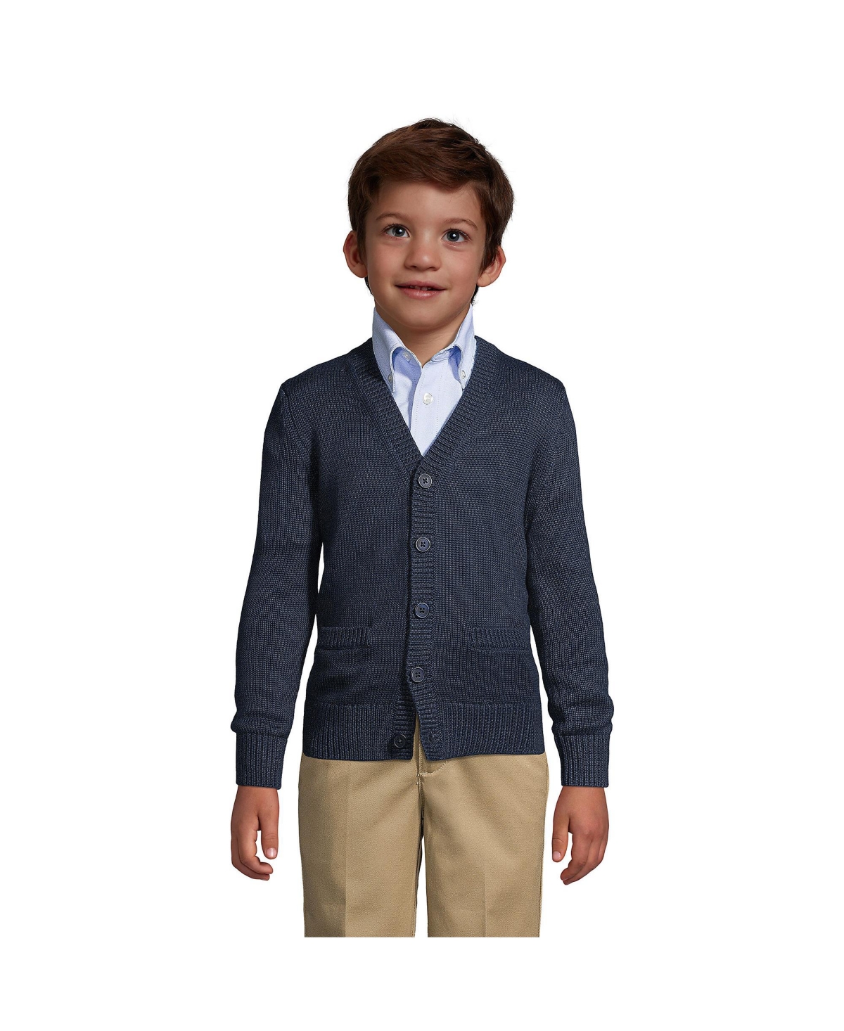 Lands' End Boys School Uniform Cotton Modal Button Front Cardigan Sweater