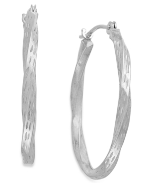 image of Diamond-Cut Hoop Earrings in 10k White Gold