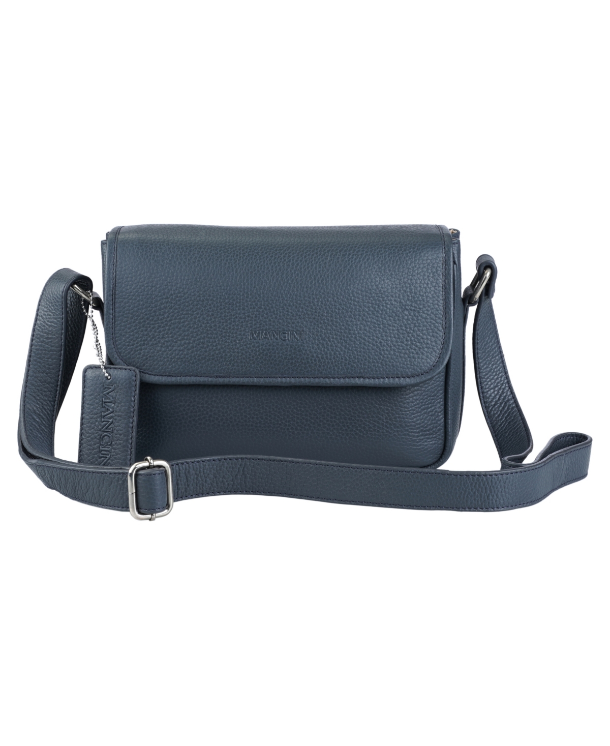 Mancini Pebbled Collection Kimberly Leather Flap Closure Handbag In Navy