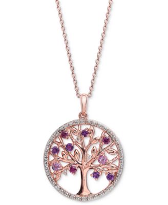 Blue Topaz (1/2 ct. t.w.) & White Topaz (1/20 ct. t.w.) Tree of Life 18" Pendant Necklace in 14k Gold-Plated Sterling Silver (Also available in Amethyst)