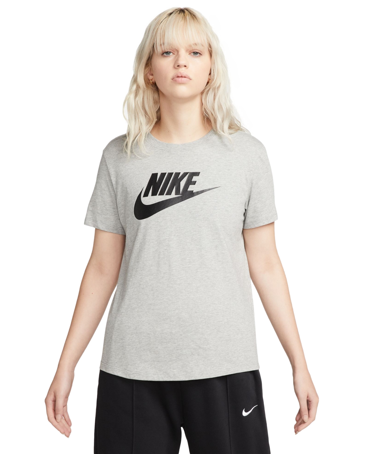 Shop Nike Sportswear Women's Essentials Logo T-shirt In Dark Grey Heather