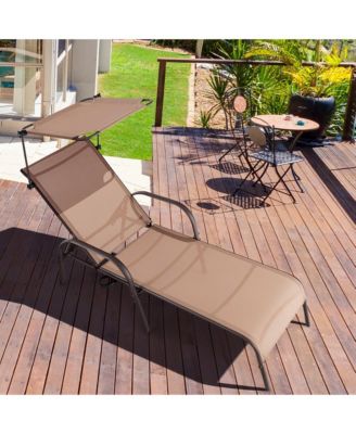 Patio Heavy-Duty Chaise Lounge 5-Level Adjustable Outdoor Recliner Canopy Cup