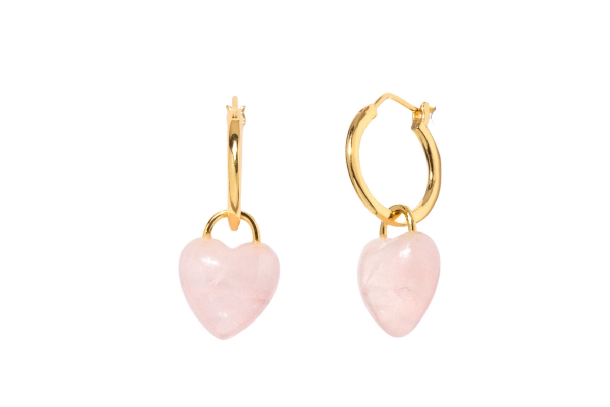 Women's Pink Quartz Heart Hoop Earrings - Pink