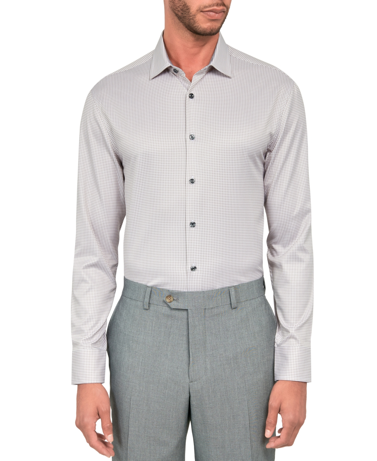 Men's Slim Fit Gingham Performance Stretch Cooling Comfort Dress Shirt - Grey
